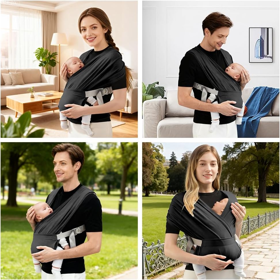 AOOWU Tragetuch Baby Neugeborene mit Schnalle, Freihändiges Babytragetuch im T-Shirt-Design, Einfach