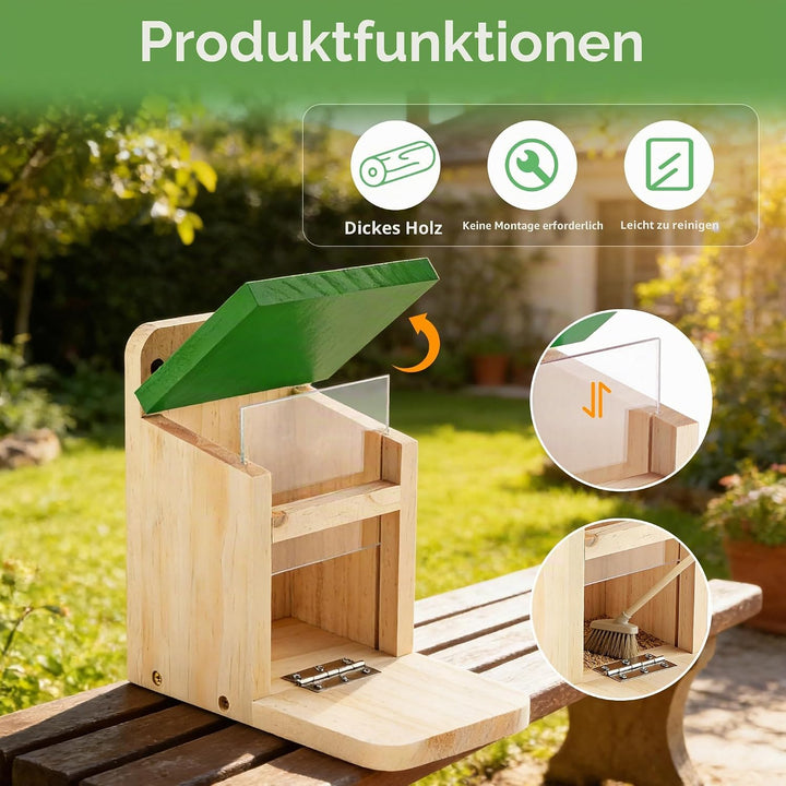 MIXXIDEA Eichhörnchen-Futterspender für den Aussenbereich, Holz, Eichhörnchen-Futterstation mit grün