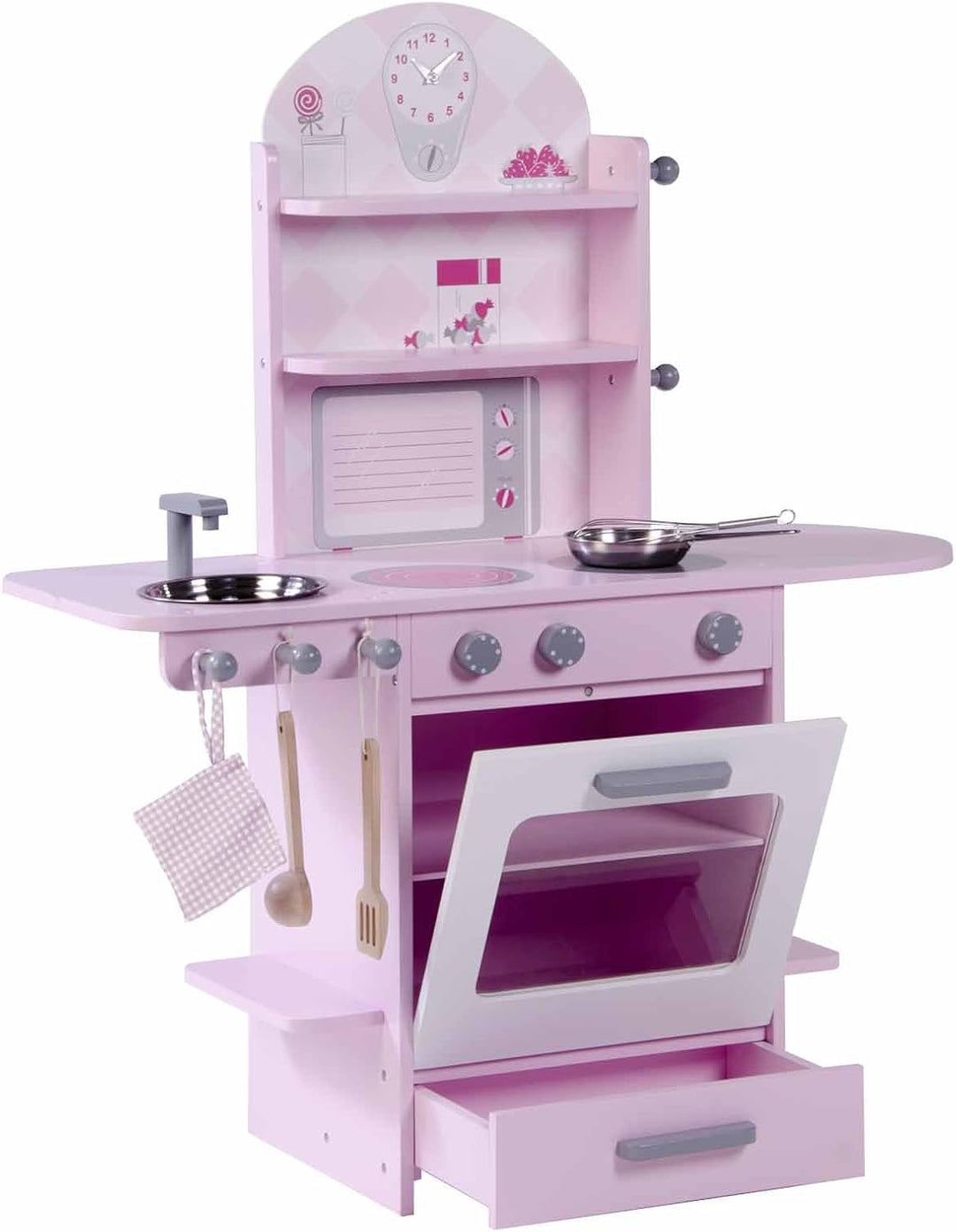 roba Spielküche, rosa, Kinderküche mit Herd, Spüle, Wasserhahn &amp; Regal inkl. Zubehör, Rosa