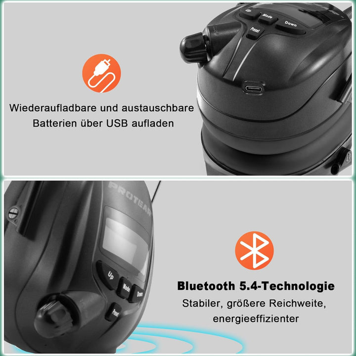 Gehörschutz mit Radio DAB + / FM, integriertem Bluetooth und Mikrofon, SNR