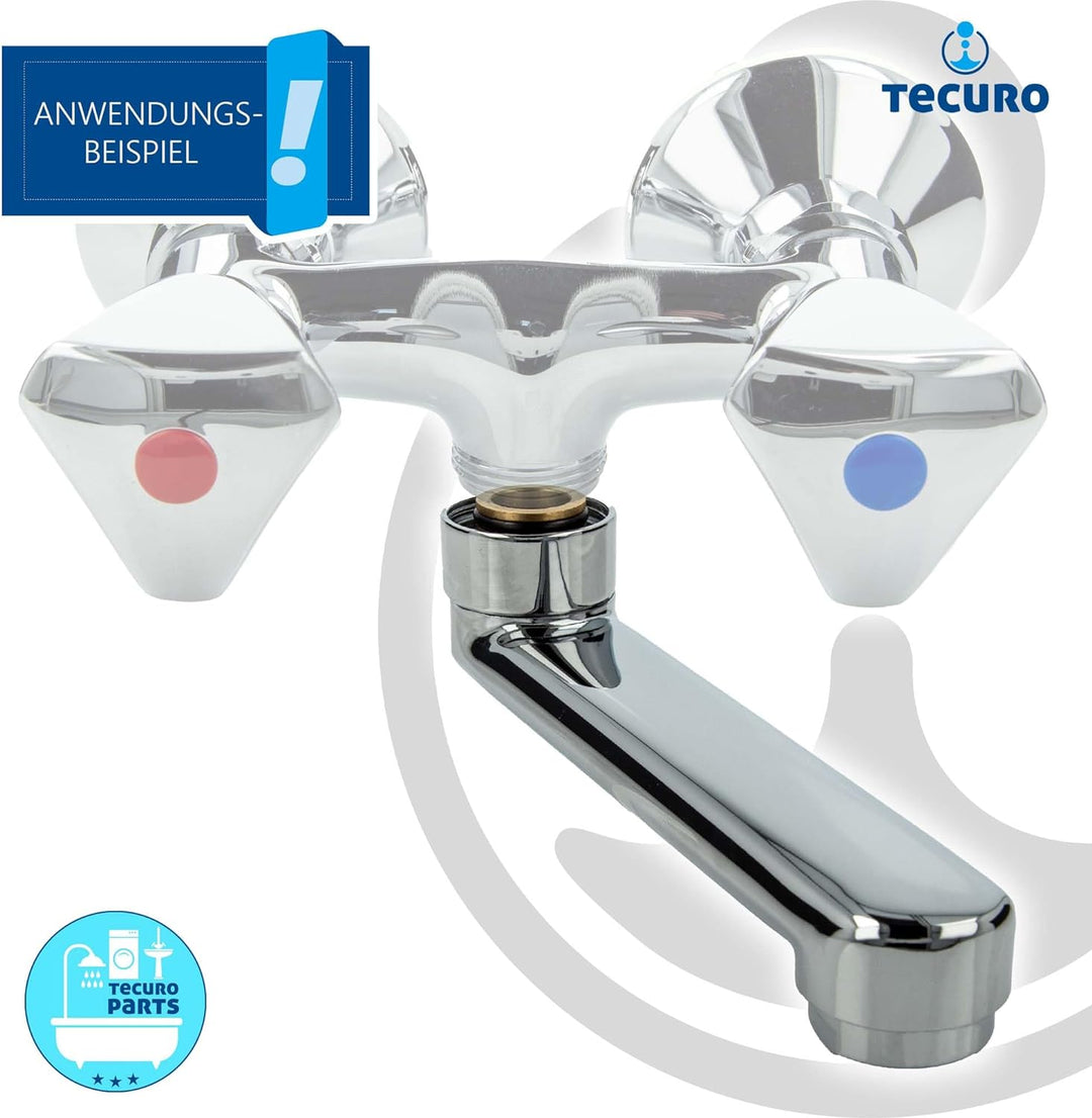tecuro S-Auslauf für Wand-Armaturen 3/4 Zoll konisch dichtend, Länge 200 mm, Messing verchromt