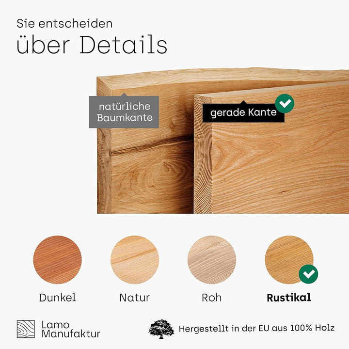 LAMO Manufaktur Tischplatte Massivholz für Couchtisch Nachttisch Beistelltisch 60x40 cm, Rustikal, L