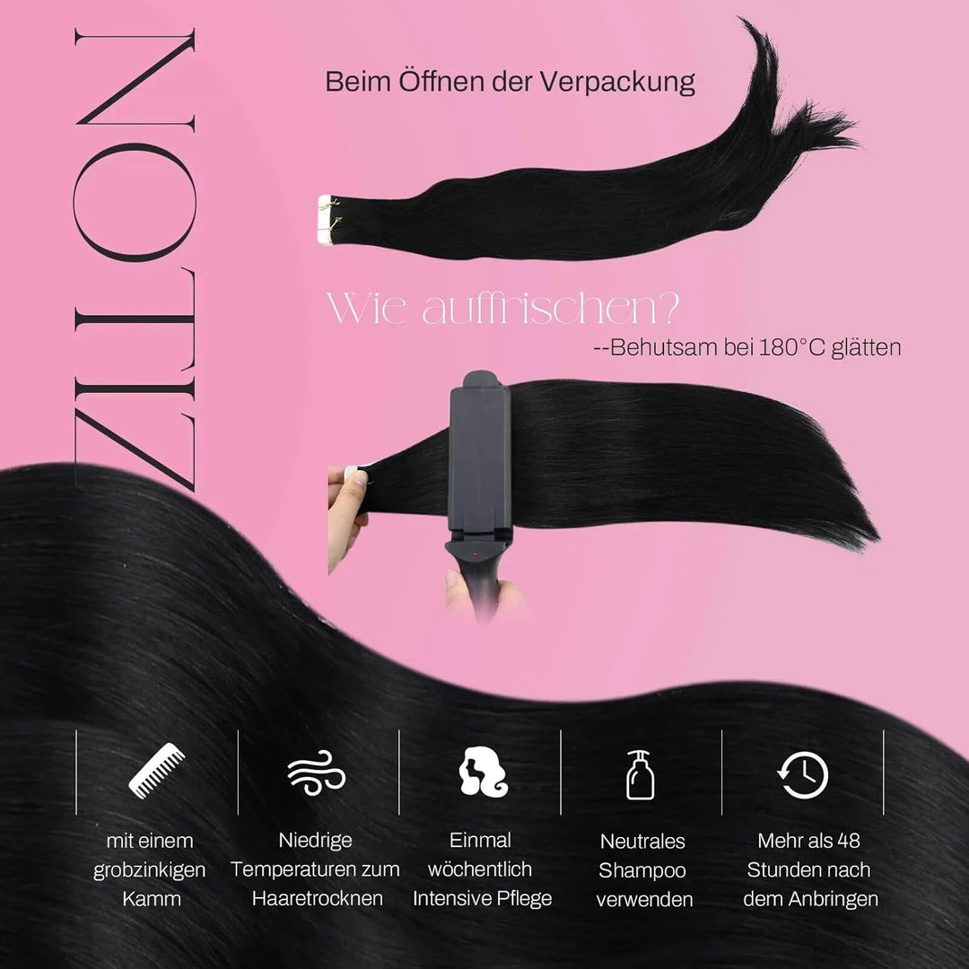 Moresoo Tape Extensions Echthaar Schwarz Invisible Tape in Extensions Echthaar 60cm Remy Haar Extens