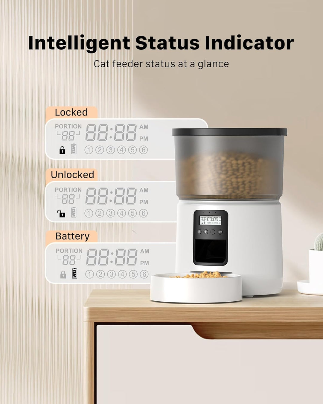 BEMOONY Futterautomat Katze, Katzenfutter Automat mit Programmierbarem Timer, 1-6 Mahlzeiten pro Tag