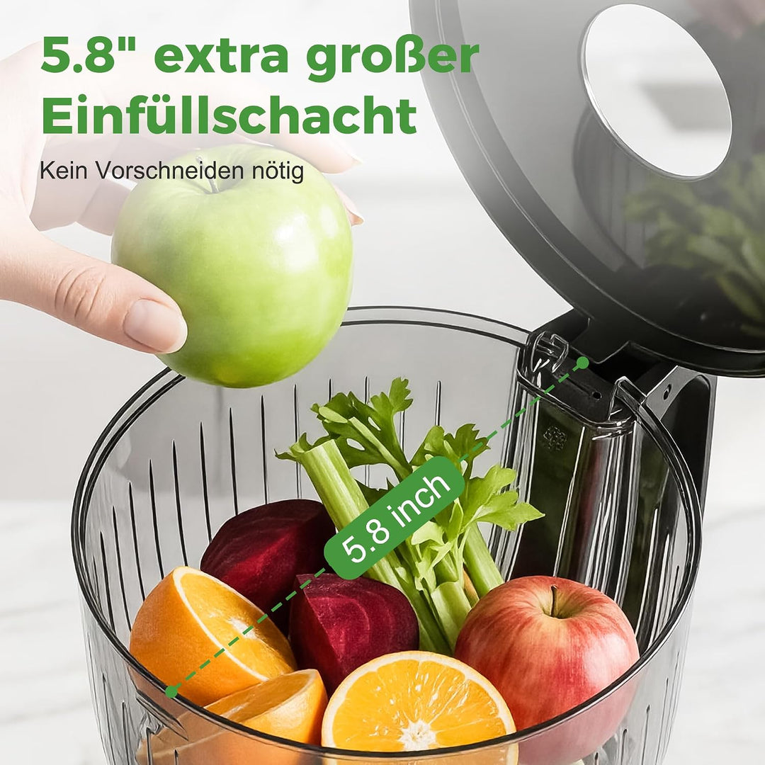 YASHE Entsafter, 300W Slow Juicer mit 148 mm Extra Grossem Einfüllschacht für ganze Früchte &amp; Gemüse