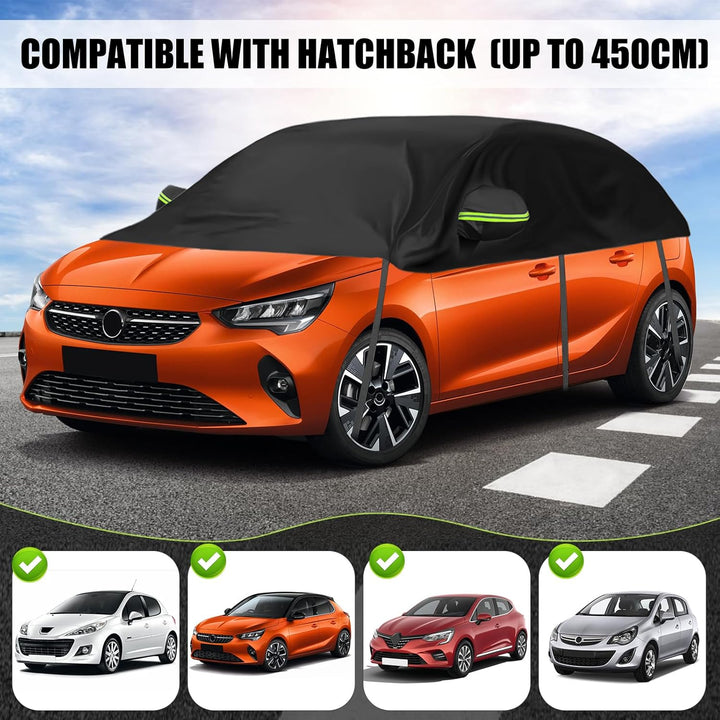 Autoabdeckung Schrägheck Universalmodell 338 * 150 * 49cm, Halbgarage Wasserdicht Ersatz für VW Golf