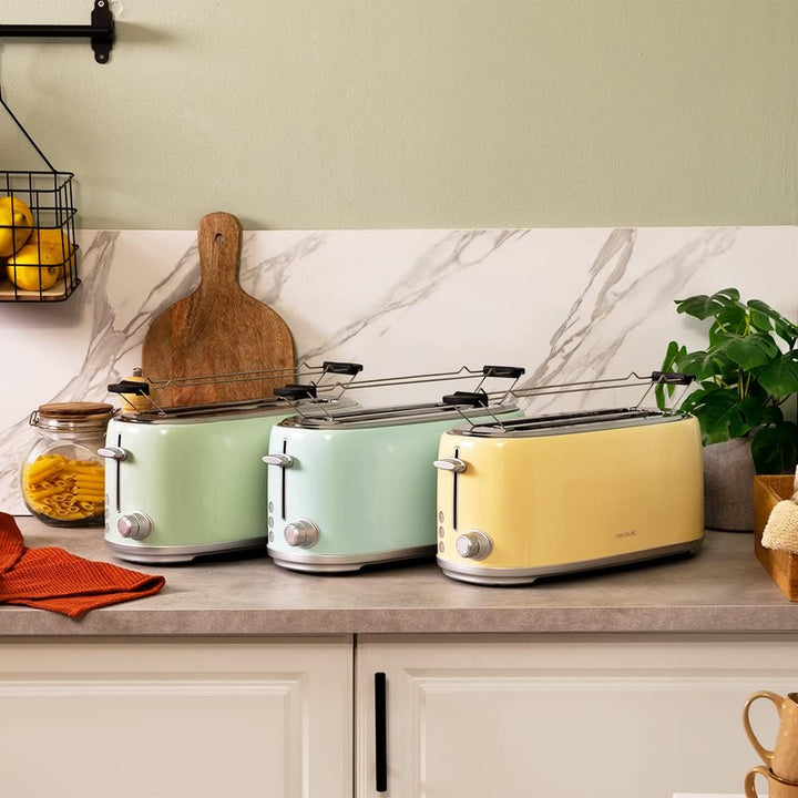 Cecotec Toaster 4 Scheiben Toast&Taste 1600 Retro Double Green, 1630 W, 2 Breite und Lange Schlitze