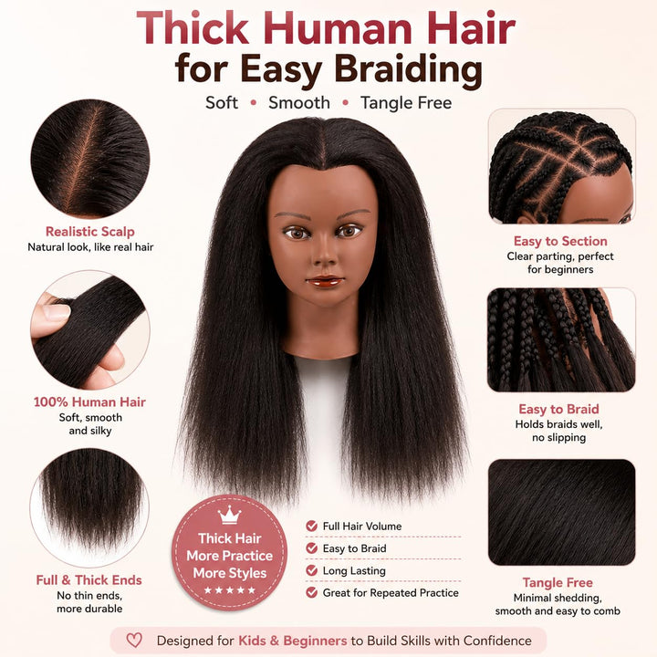 Mannequin Kopf 100% Echthaar Afro Cosmetology Haar Mannequin Kopf afrikanischer Amerikanischer Übung