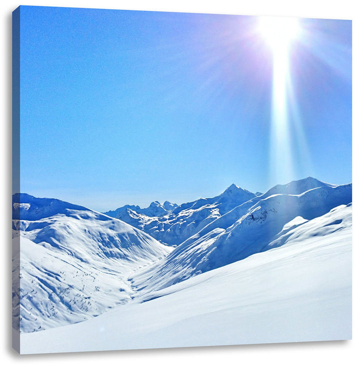 Pixxprint Schnee Berge, Format: 70x70 auf Leinwand, XXL riesige Bilder fertig gerahmt mit Keilrahmen