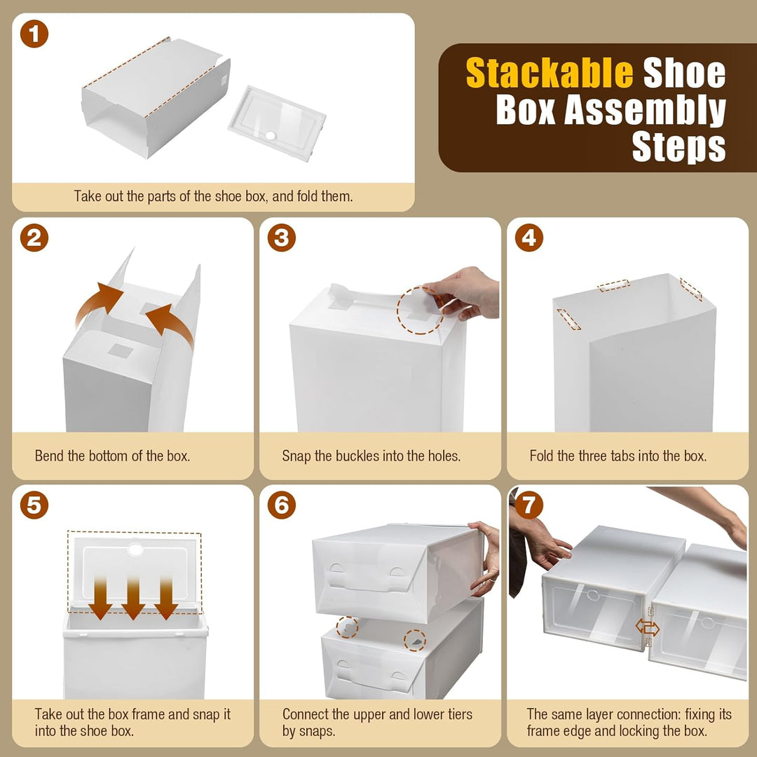 24er Schuhboxen Stapelbar Transparent, 33x23x14cm Pack Schuhkarton mit Deckel, Rundes Loch Tür und D