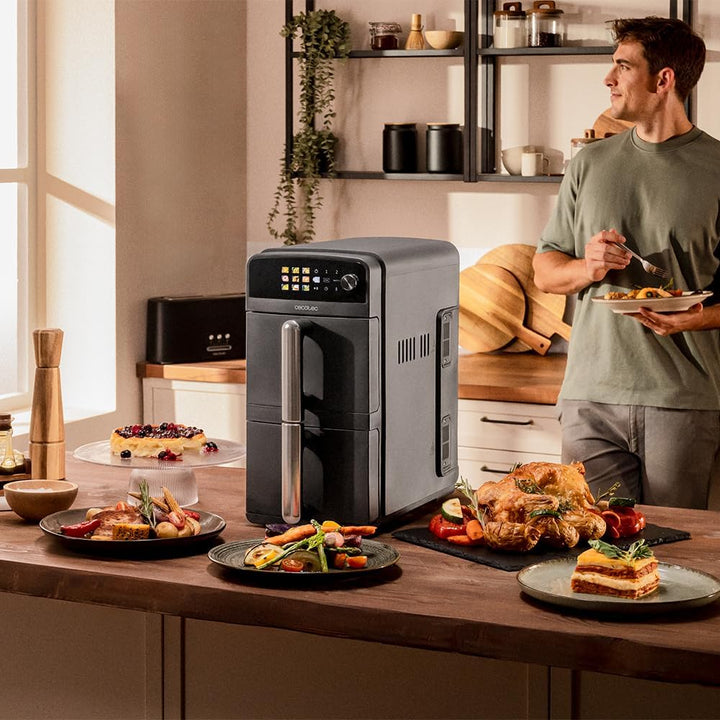Cecotec Luftfritteuse, 10 l, mit überlappenden Behältern Cecofry DuoLevel 10.000. 2400 W, Behälter m