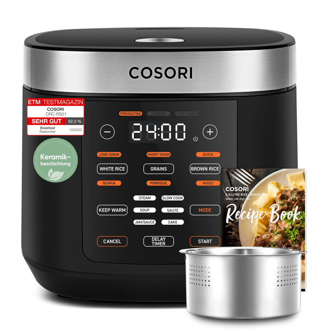 COSORI Reiskocher, Multikocher mit 17 Programme, Rice Cooker 1,8 L, Fuzzy-Logik, Dampfgarer mit Edes