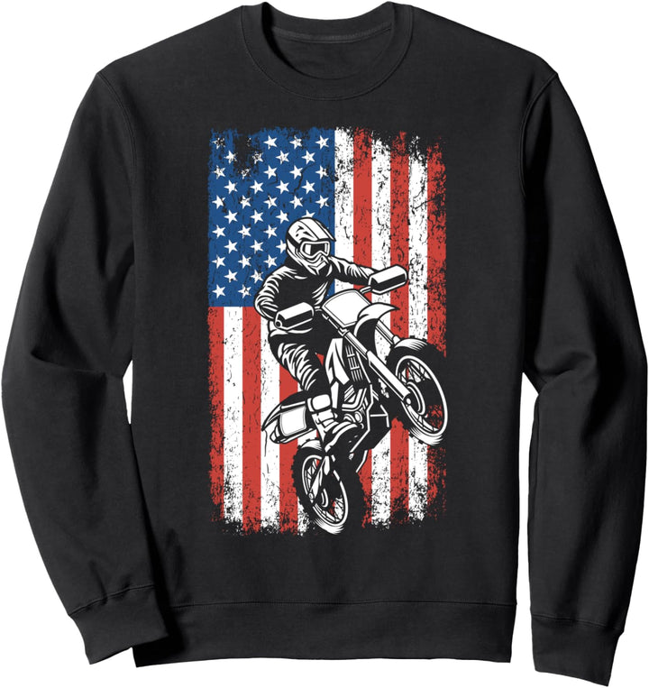 Dirt Bike Rider Vintage American Flag Sweatshirt