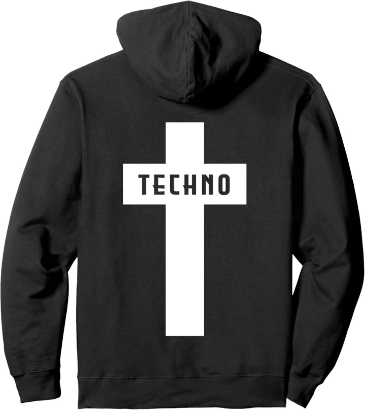 Techno Print und Techno Kreuz als Backprint Pullover Hoodie