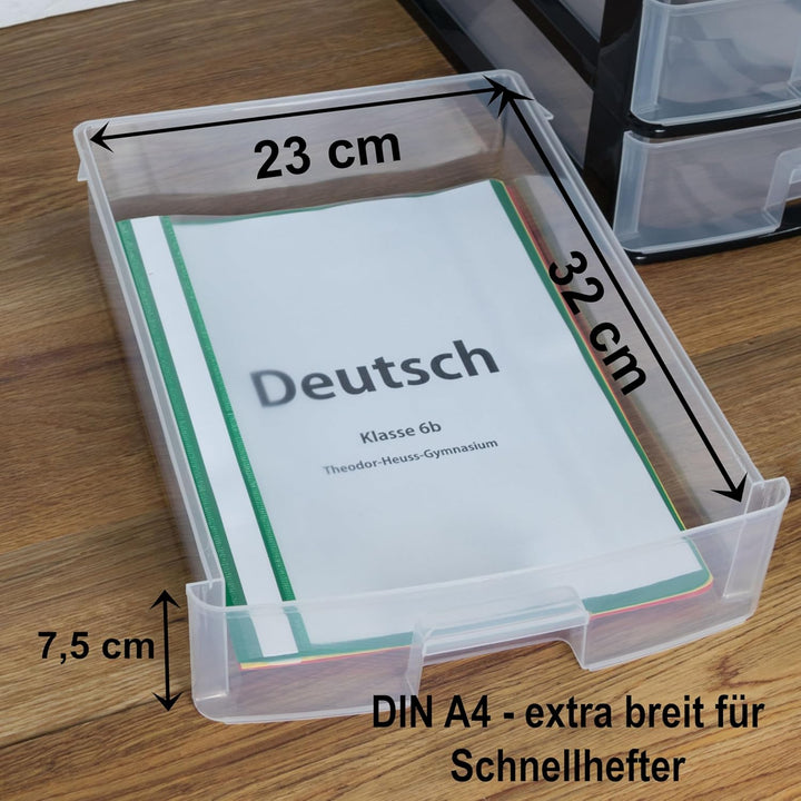 Hummelladen Schubladenbox DIN A4 mit 2 Schubladen 35,5x26,5x18 cm - schwarz-transparent Kunststoff D