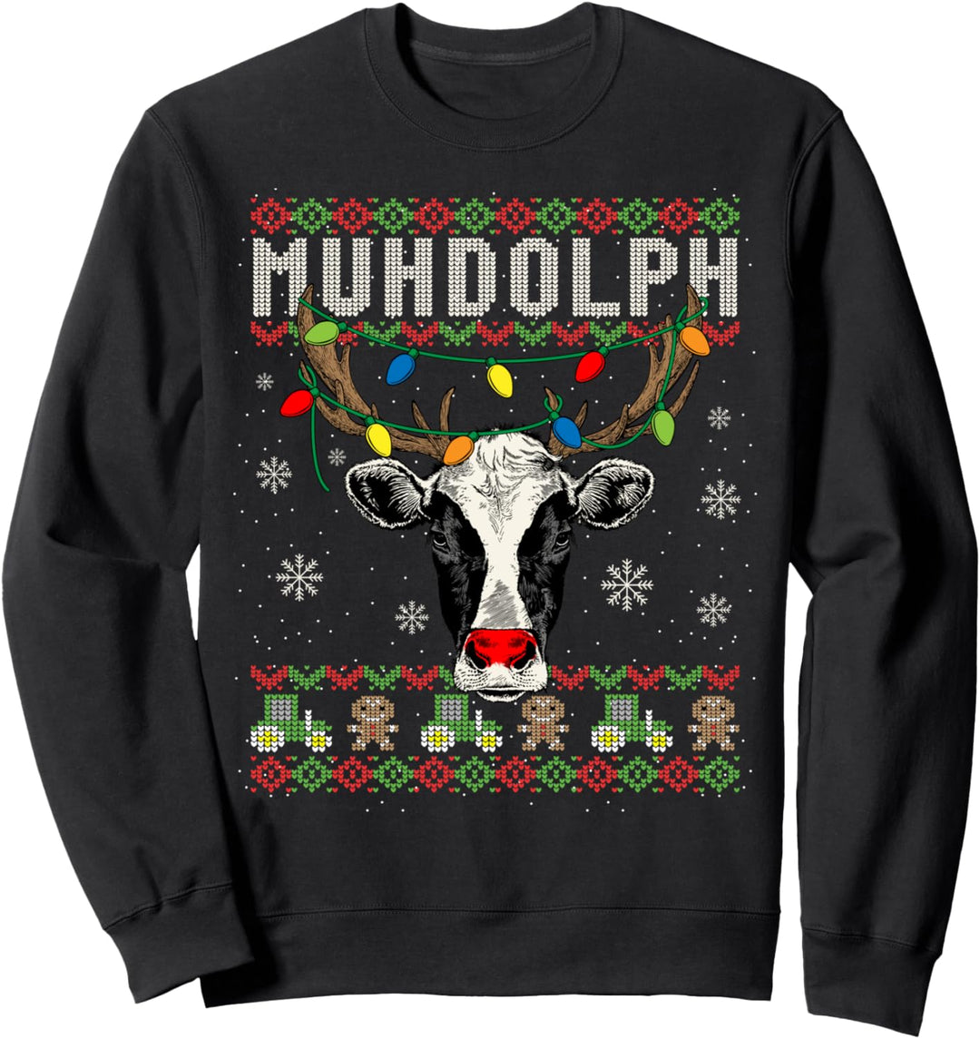 Lustiges Muhdolph Ugly Christmas Weihnachten Kühe Rentier Sweatshirt