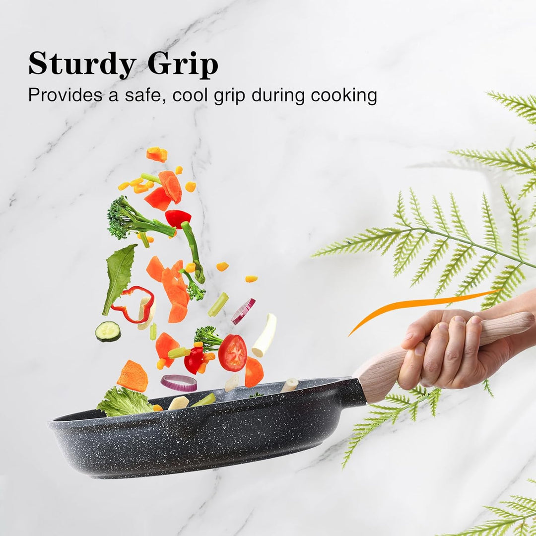 Kordisen Antihaft Bratpfanne mit Deckel, 24 cm Granit Beschichtung Pfanne Induktion, Gesund und Ungi
