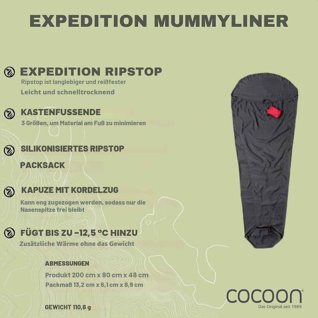 Cocoon Damen Expedition-Silk MummyLiner, Schwarz