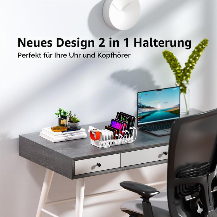 Ladestation Mehrere Geräte, USB C ladestation 100W, 10 Ports USB-Schnellladegerät Mit Uhrenhalterung