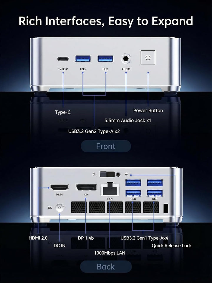 NiPoGi Hyper H2 Mini PC W-11 Pro, Ιntel Core i9-11900H(8C/16T, bis zu 4,90 GHz), 32 GB (2 x 16GB) DD
