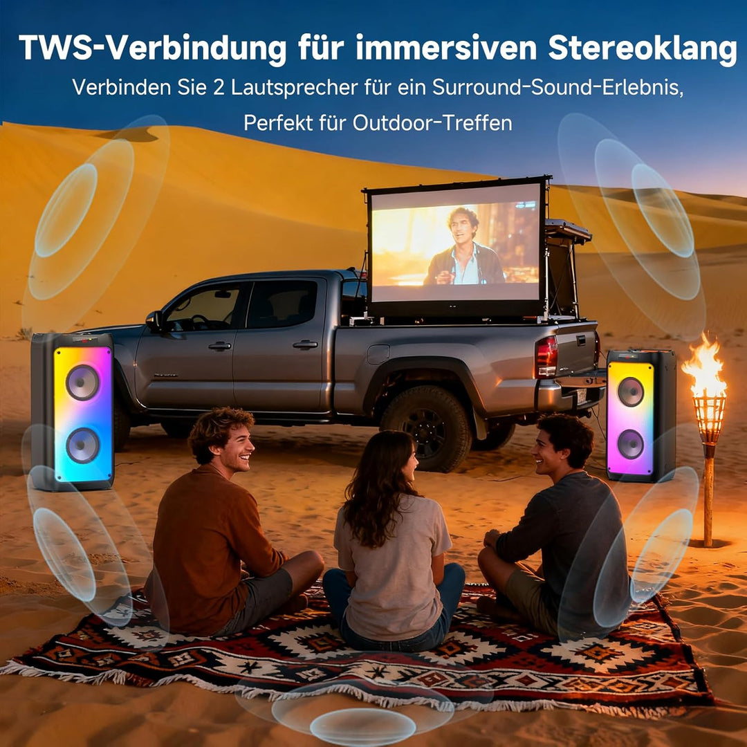 JYX Karaoke Maschine, Karaoke Anlage Mit 2 Mikrofonen, Tragbarer Bluetooth Lautsprecher Mit RGB Lich