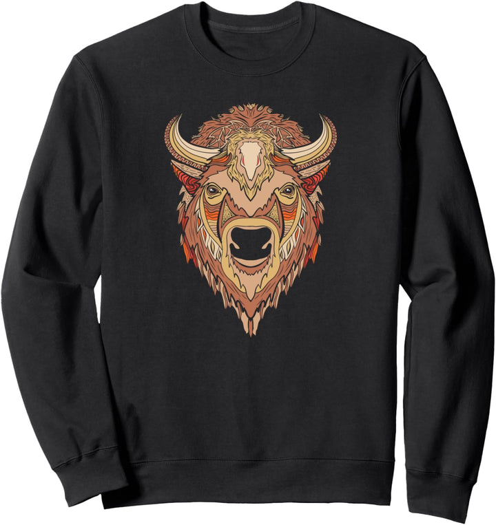 Artistic Bison Buffalo Head Graphic Sweatshirt