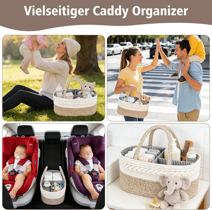 Windel Caddy Organizer, Baby Organizer Korb mit wechselbaren Fächern | 100% Baumwoll Leinen Wickelti