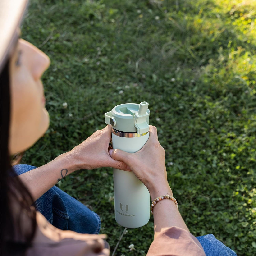 Sparrow Trinkflasche Edelstahl 1.2L - Weiter Öffnung SwivelSip Thermosflasche mit Strohhalm - BPA-fr