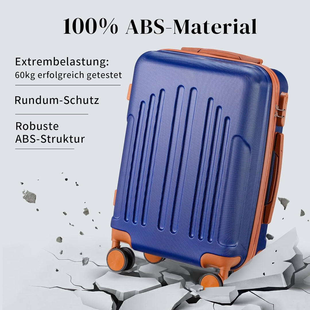 LALAHO Zwillingsrollen Reisekoffer Koffer Trolleys Hartschale M-L-XL-Set (Navy-Braun, L, 65CM) Navy-