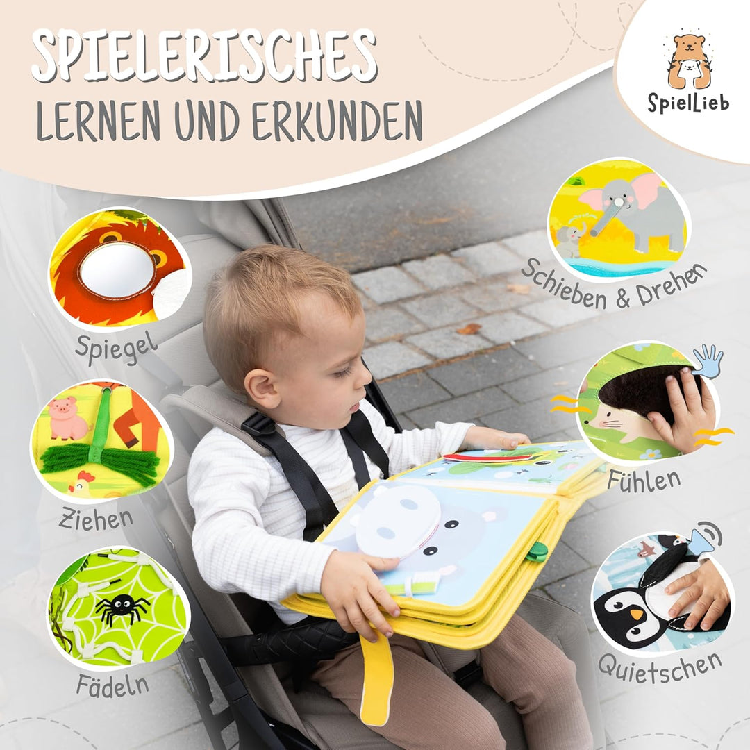 Montessori Quiet Book ab 1 Jahr - interaktives Busy Board ab 1 Jahr mit Tieren - Quiet Book &amp; Motori