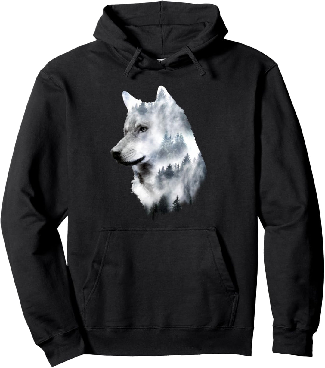 Wolf-Doppelbelichtungs-surreales Tier wölbt Geschenke Pullover Hoodie