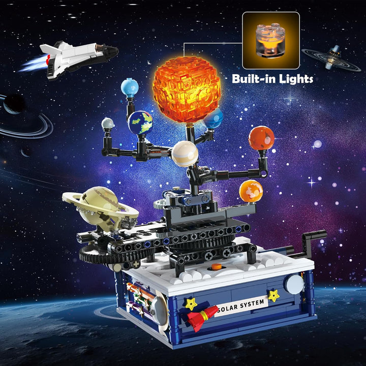 Technik Sonnensystem Bauspielzeug mit Licht – Kosmischeforschung Rotations Bauset mit 8 Planeten und