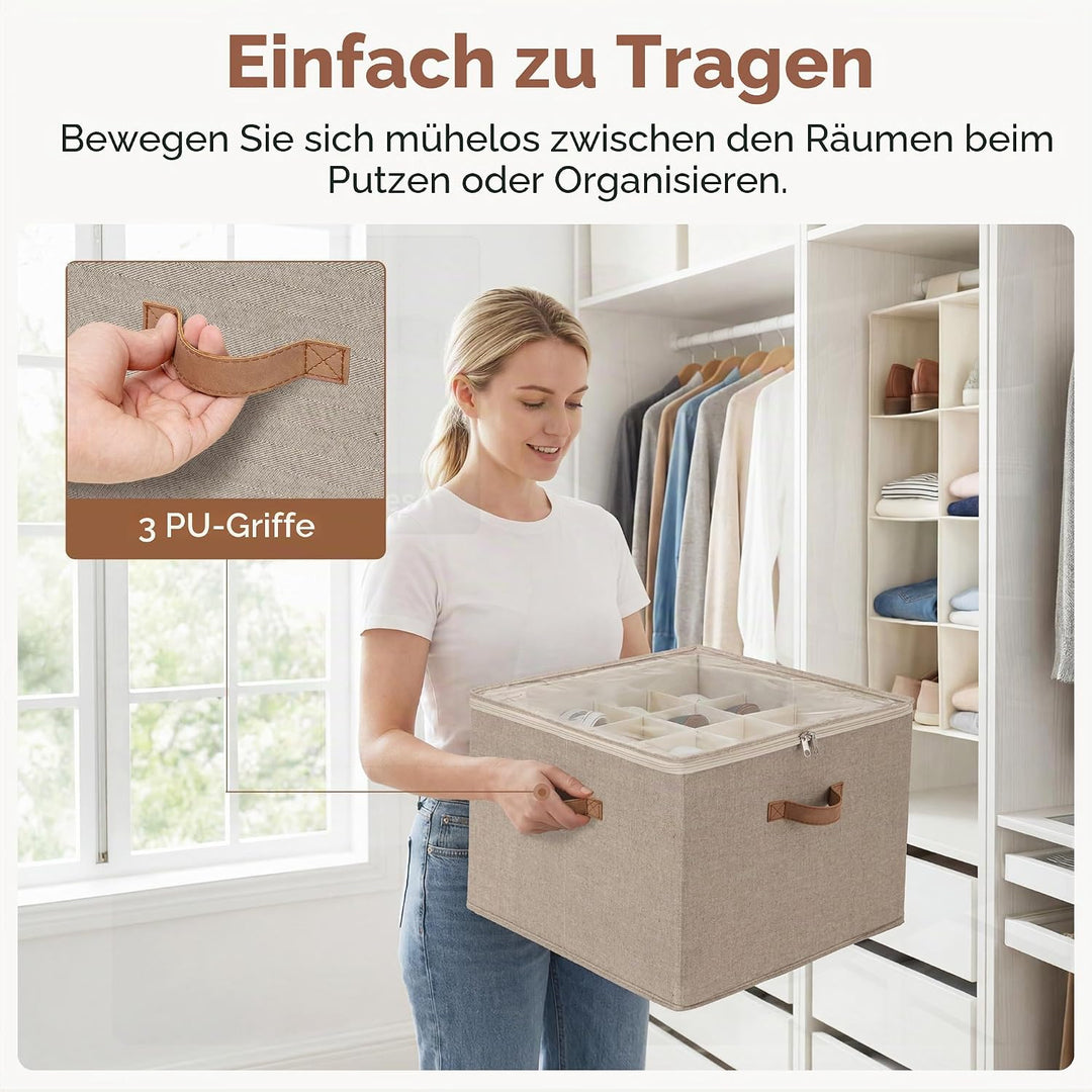 StorageWorks Stoff Schuhorganizer mit transparentem Deckel, Schuhaufbewahrung stapelbar, Schuhaufbew