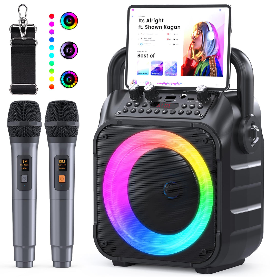 Karaoke Maschine Ankuka Karaoke Anlage mit 2 Mikrofonen Bluetooth Lautsprecher für Erwachsene &amp; Kind
