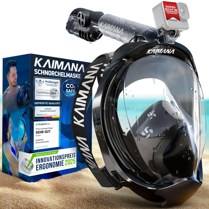 Die Preisgekrönte KAIMANA® Schnorchelmaske Kinder & Erwachsene - absolut CO₂ sicher - inkl. Tragetas