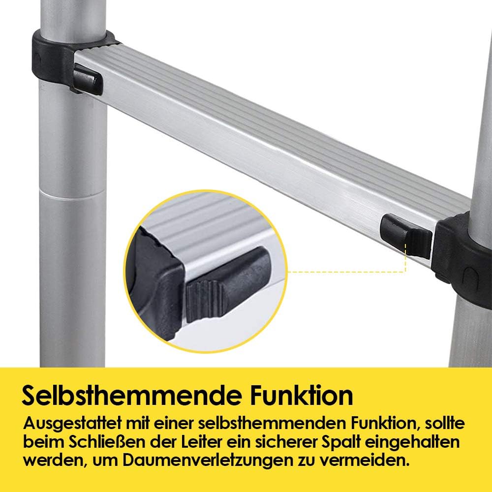 Eulenke 2,6M Teleskopleiter, Rutschfester Mehrzweckleiter 150 kg Belastbarkeit, Aluleiter Haushaltsl