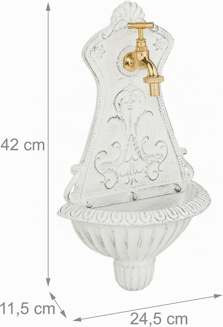 Relaxdays Wandbrunnen, nostalgischer Gartenbrunnen, Waschbecken &amp; Wasserhahn, HBT: 42 x 24,5 x 11,5