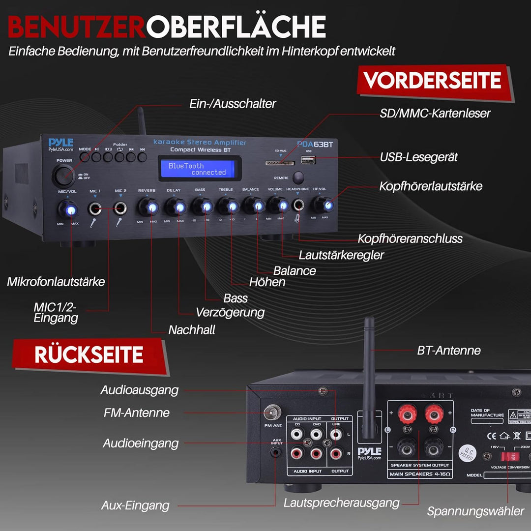Pyle Verstärker, AV Receiver, Mini Verstärker, Stereo, Bluetooth, 200W-Amplifier, Stereo Receiver –