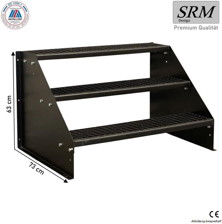 SRM Design 3 Stufen Treppe Breite 80 cm Standtreppe Stahltreppe Wangentreppe Gitterrosttreppe Aussen