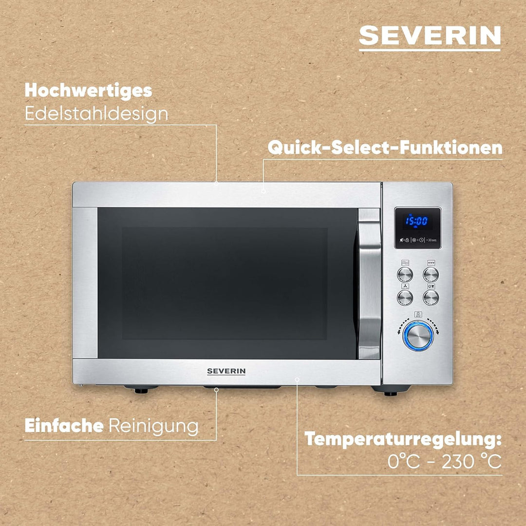 SEVERIN 4-in-1 Mikrowelle „Crispy Wave“, Heissluft-Funktion bis 230°C, Heissluftfritteuse, Mikrowell