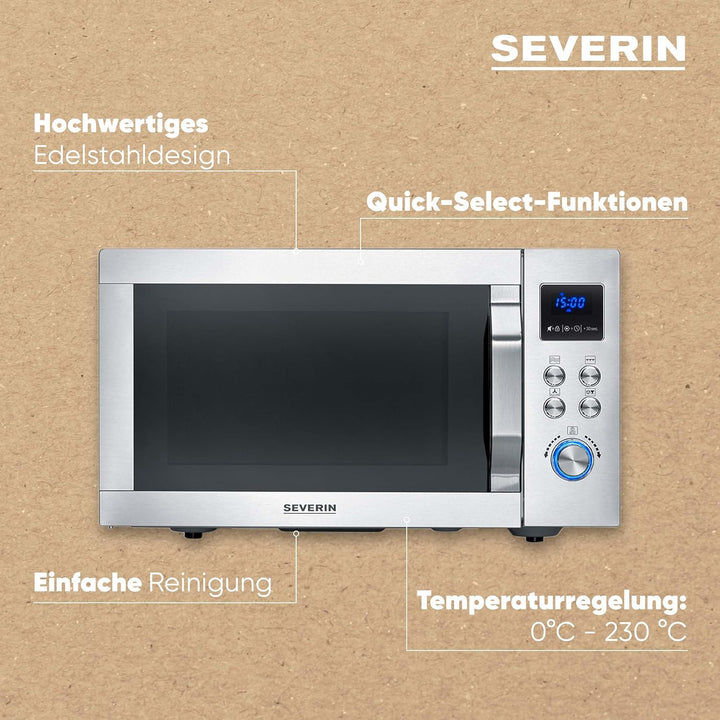 SEVERIN 4-in-1 Mikrowelle „Crispy Wave“, Heissluft-Funktion bis 230°C, Heissluftfritteuse, Mikrowell