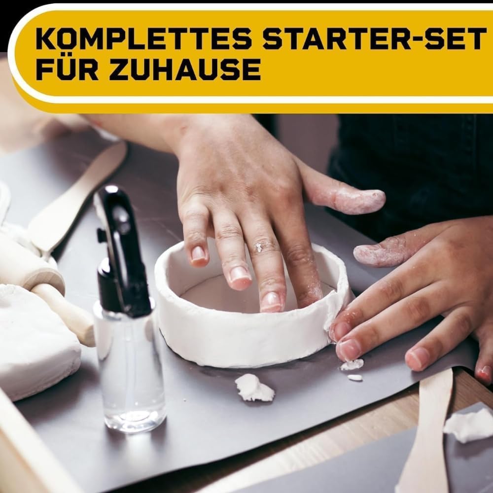 DIBYS Töpfer Set für Zuhause - 2x500 g Lufttrocknender Ton Weiss mit Töpferwerkzeug, 15 Farben & Pin