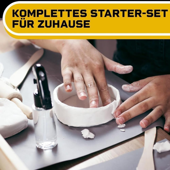 DIBYS Töpfer Set für Zuhause - 2x500 g Lufttrocknender Ton Weiss mit Töpferwerkzeug, 15 Farben & Pin