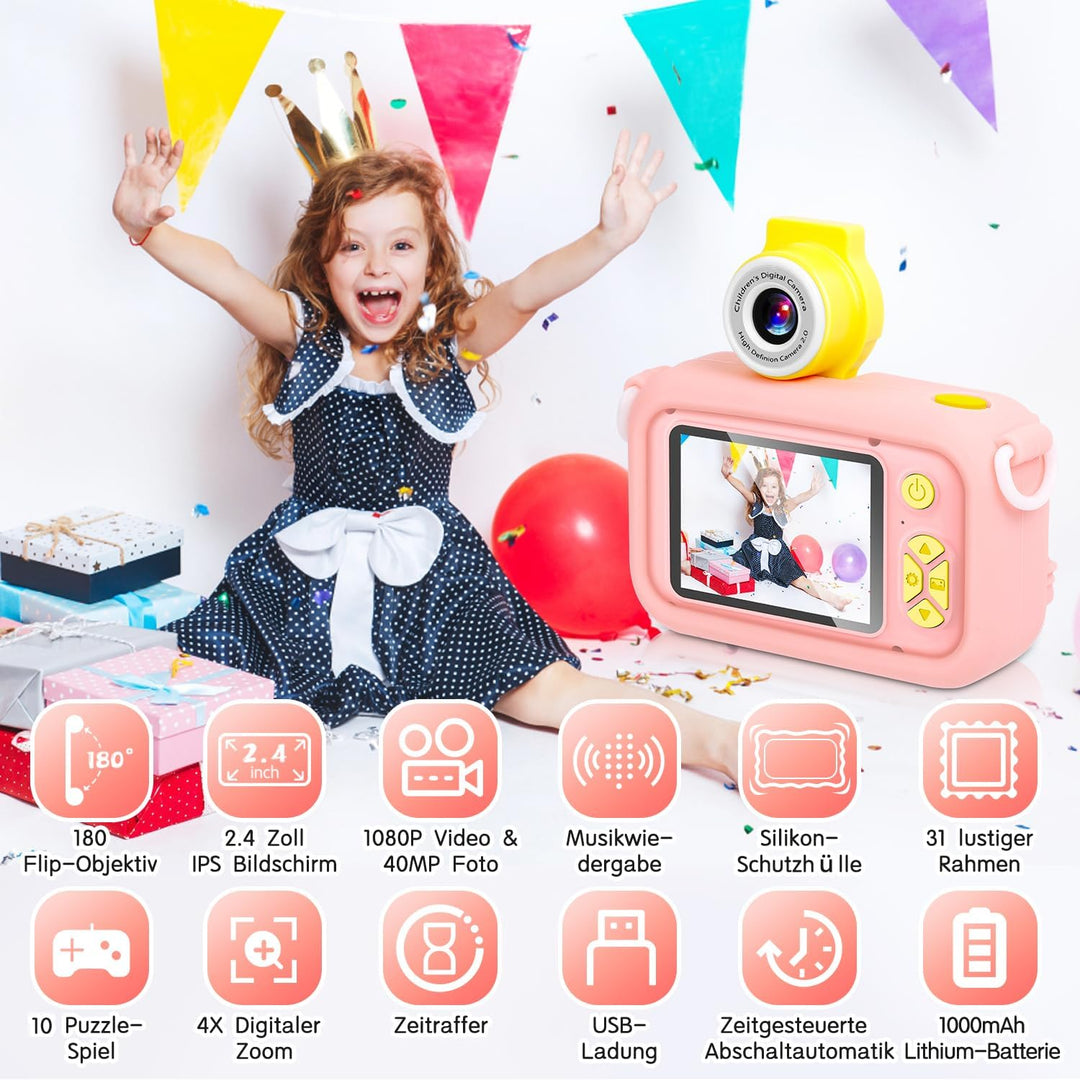 ARNSSIEN Digitalkamera für Kinder Kamera,2,4" IPS Kinderkamera mit 180°Flip | 1080P videokamera &amp; Se