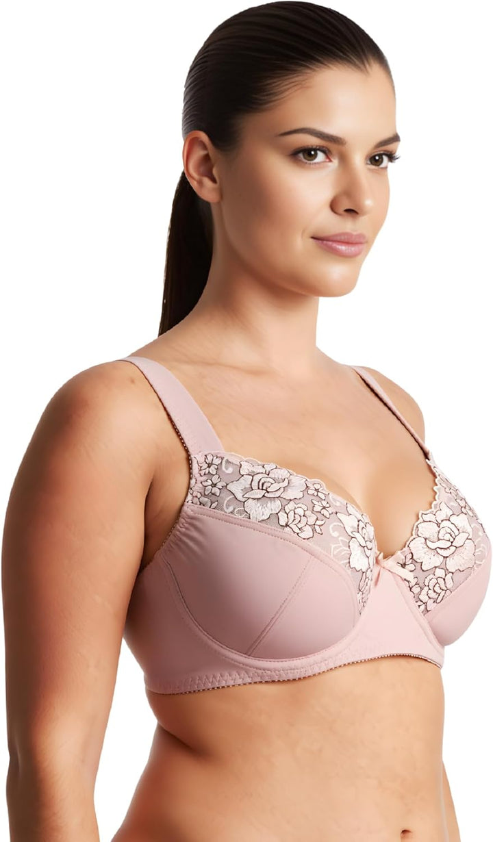 Curve Muse Damen Übergrösse Minimizer Bügel-BH mit Stickspitze - 2er Pack 75C Pink,dark Grey(2 Pack)