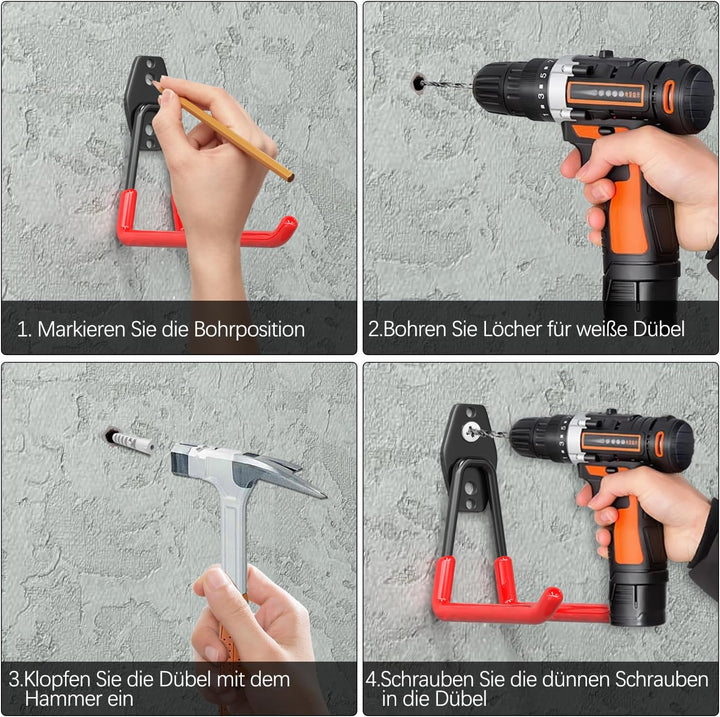 3-H Wandhaken Garage, Gerätehaken Schwerlast Doppelhaken 31 Stück für Leiter, Geräte, Werkzeuge, Sch