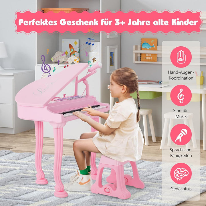 DREAMADE 37 Tasten Keyboard Kinder, Mini E-Piano mit Hocker &amp; Mikrofon &amp; 3 Lehrmodi &amp; 8 Rhythmen &amp; A