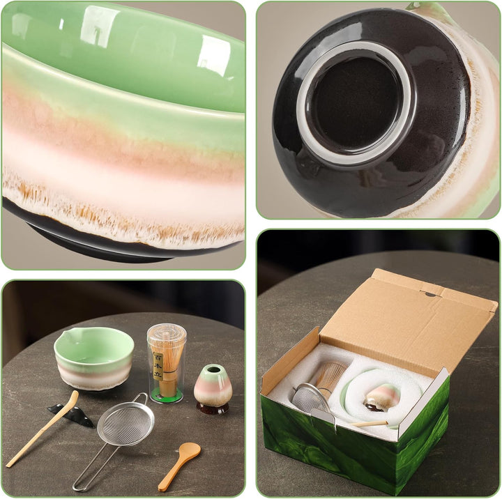 Anfänger Matcha Set, 7-teilig inkl. Matcha-Schale, Teebesen, Teelöffel, Sieb, Besenhalter, Besenstän