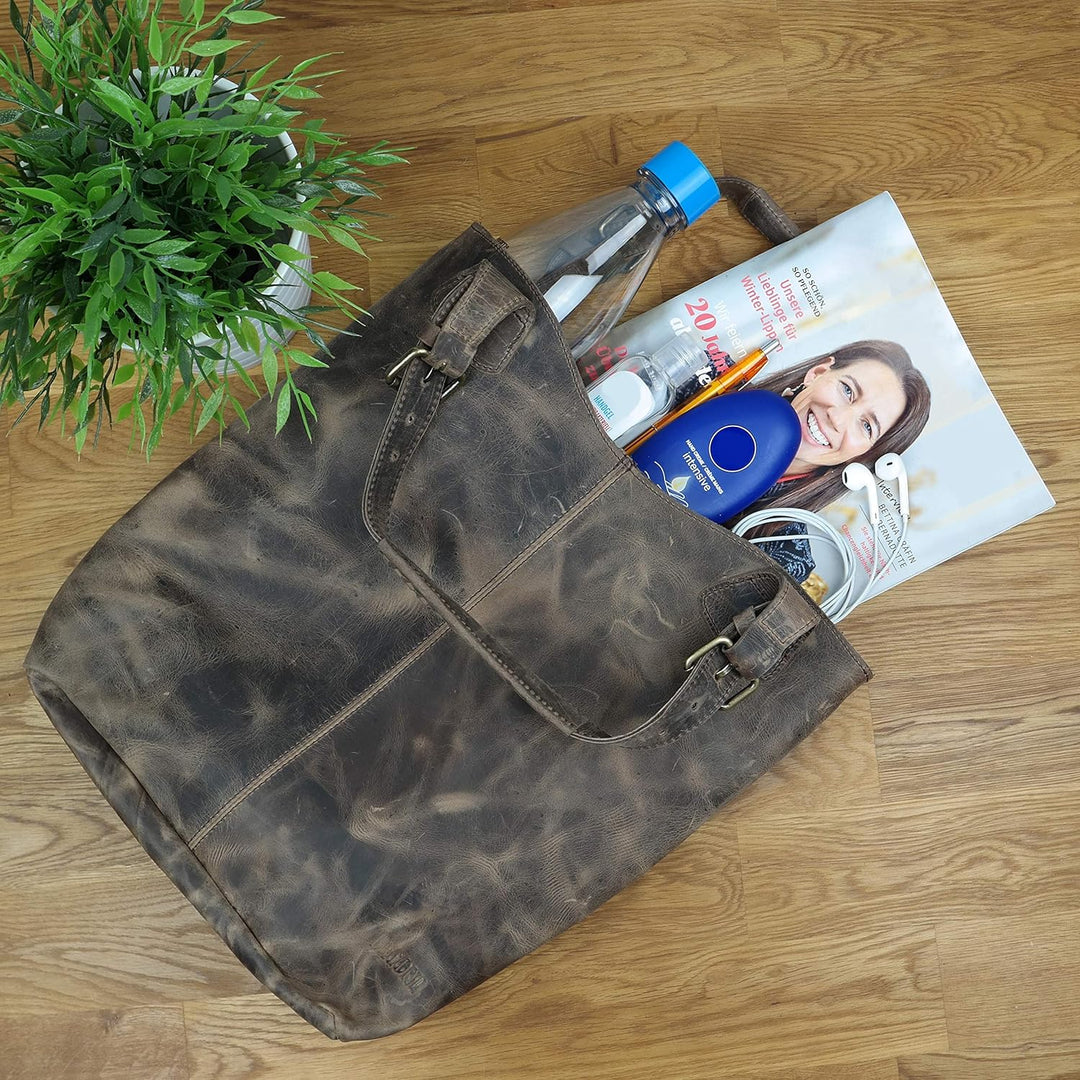 LECONI Henkeltasche Echt-Leder Vintage-Look Damentasche Handtasche für Damen Shopper für Freizeit, B