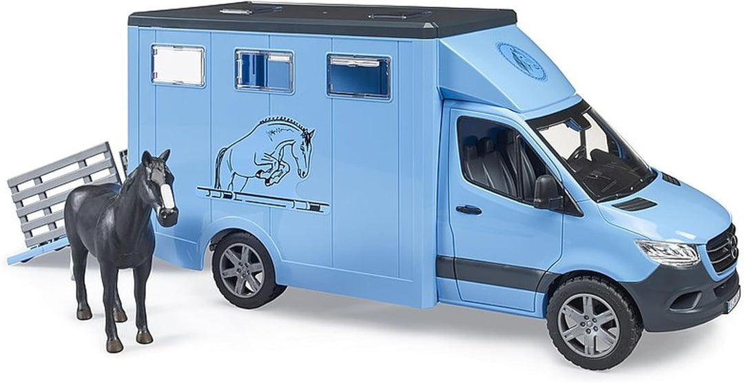 bruder 02674 - Mercedes-Benz Sprinter Tier-Transporter mit 1 Pferd - Bauernhof Landwirtschaft Pferde